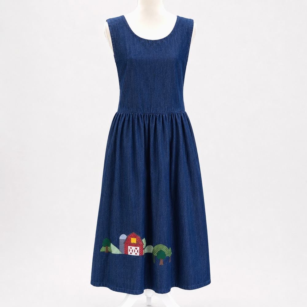 Vintage Betsys Things Farm Barn Applique Jumper Dress Cottagecore Teacher No Tag